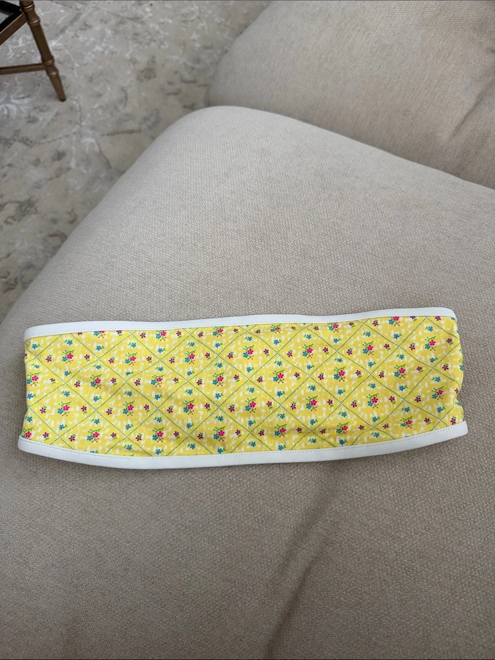 Yellow Bandeau Bikini Top with White Trim